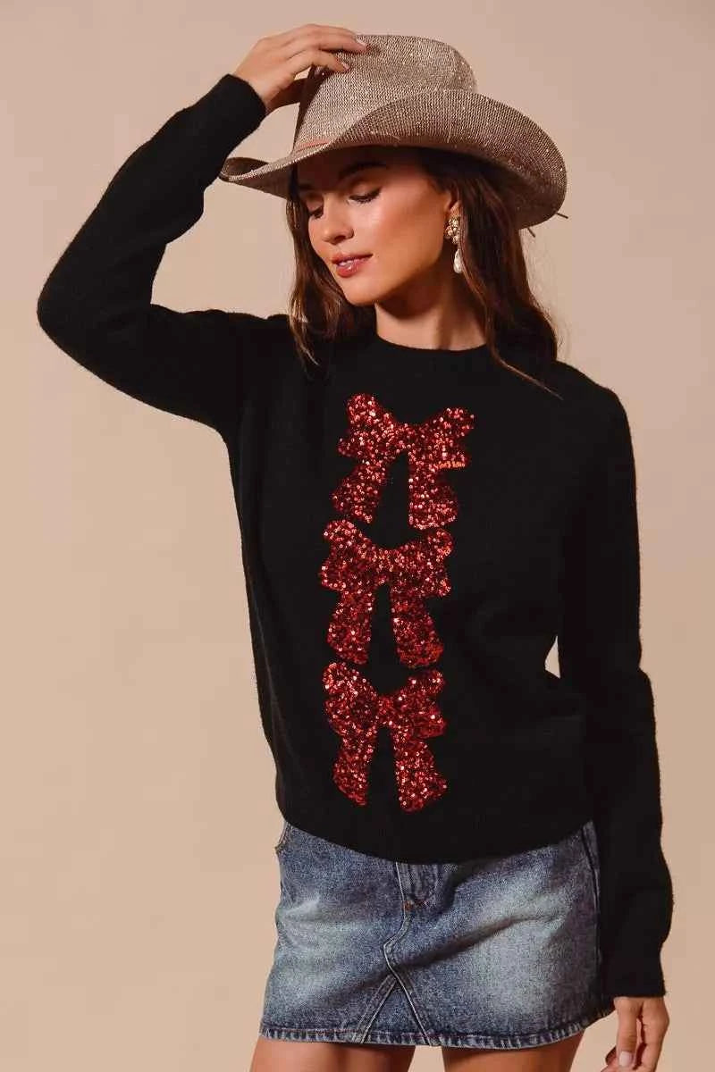 SO ME Sequins Bow Ribbon Embellished Christmas Sweater 32ecf3c0-d268-4a07-bbdb-39c66d5f1b67-Max-Origin