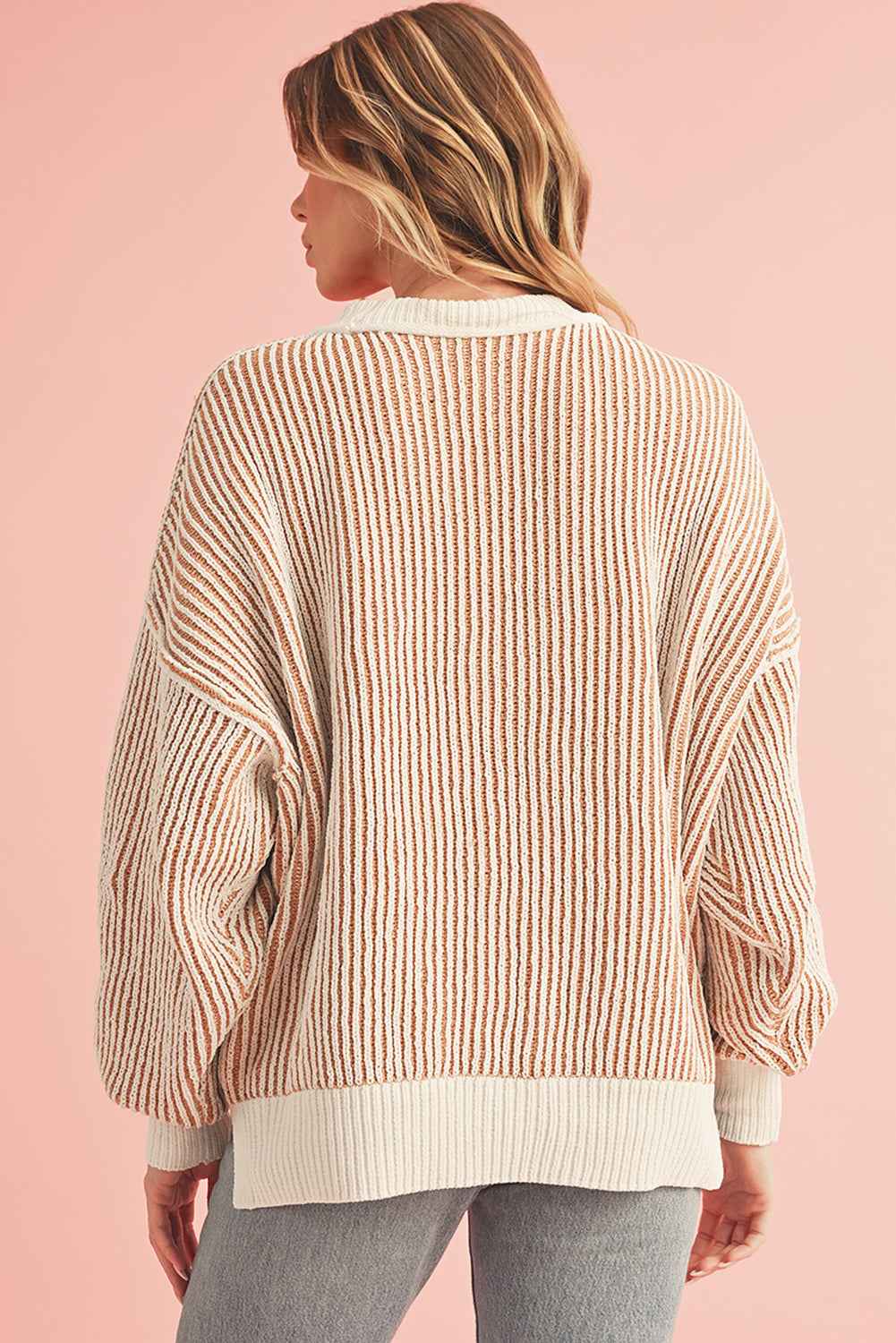 Chestnut Striped Contrast Trim Loose Sweater 330506b5065c11f8
