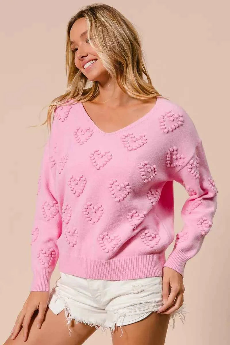 BiBi Valentines Heart Pompom V Neck Knit Top 33a1d7d320574e5a877e9d763c591539-Max-Origin