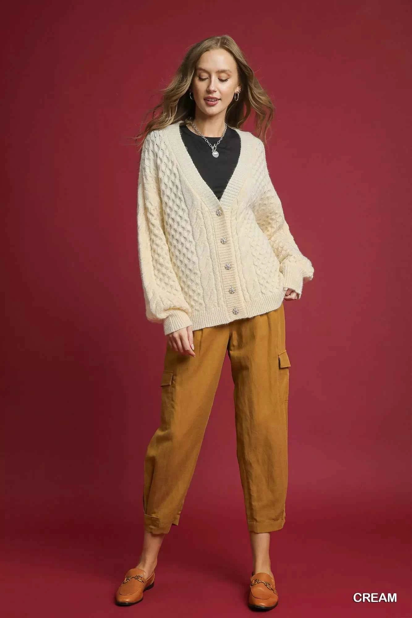 Umgee Cable Knit Pearl Button Cardigan 33a27d23-6dc0-42d0-ae85-7b11982f4130-Max-Origin