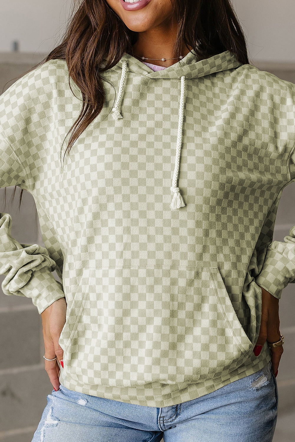 Green Checkered Kangaroo Pocket Hoodie 33bd16f3a112e00c