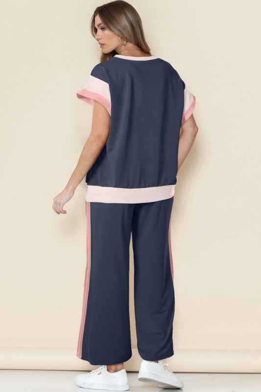 Colorblock Cap Sleeve Tee and Pants Set