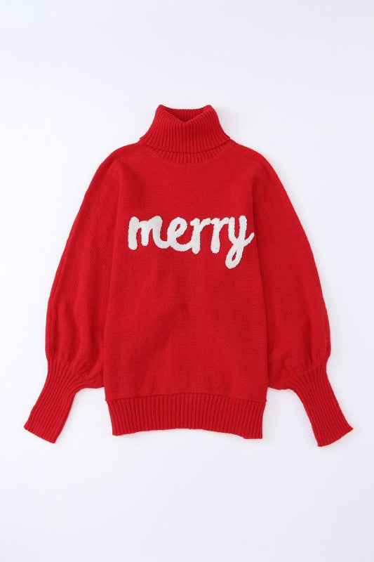 Christmas Merry Embroidered Puff Sleeve Turtleneck 3419a1bc-1741-4548-a262-80b3d8a5d3ed