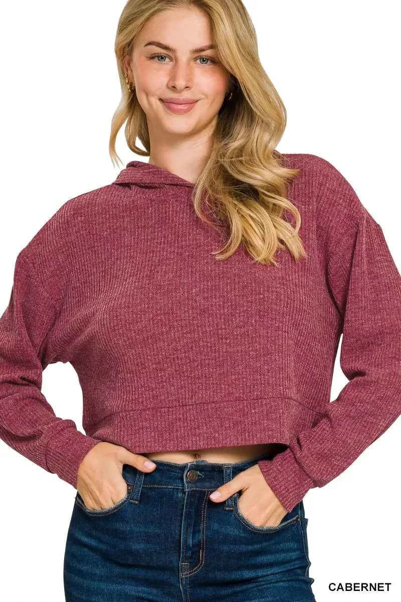 Zenana Drop Shoulder Ribbed Crop Hoodie CABERNET 34342e9ca518488aaa6726d50a6860c9-Max-Origin
