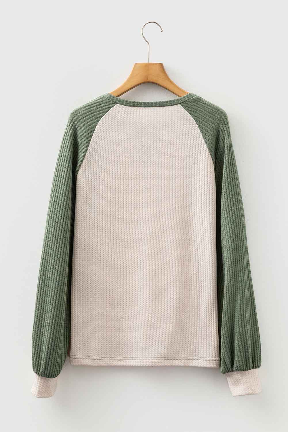 Mist Green Waffle Color Block Raglan Sleeve Top 344331f26611303e