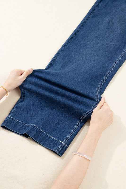 Denim Stitch High-Waist Cuff Jeans 346582c2-3188-427b-9d34-e762cf409c11