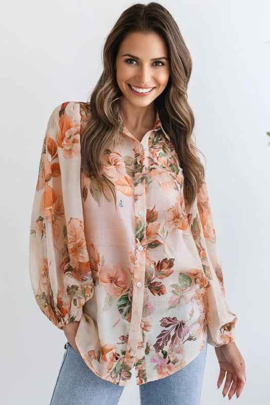 Floral Puff Sleeve Collared Shirt 348fd21c-9523-4681-81e8-2e3594812fad