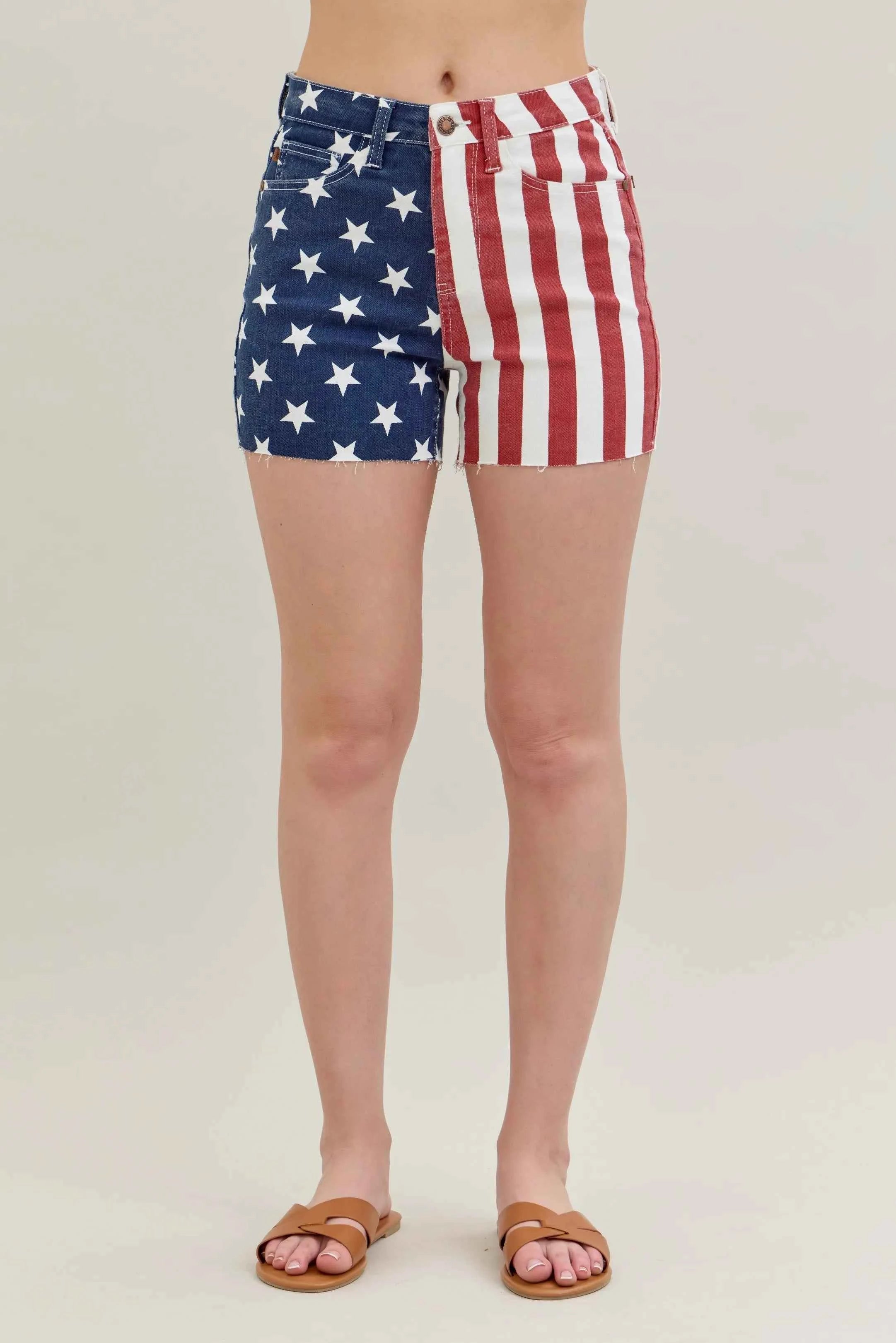 Judy Blue Full Size High Waist Americana Flag Fray Hem Shorts Plus Size PRINT 34f335a5cd564608b5ecbe244294e444-Max-Origin