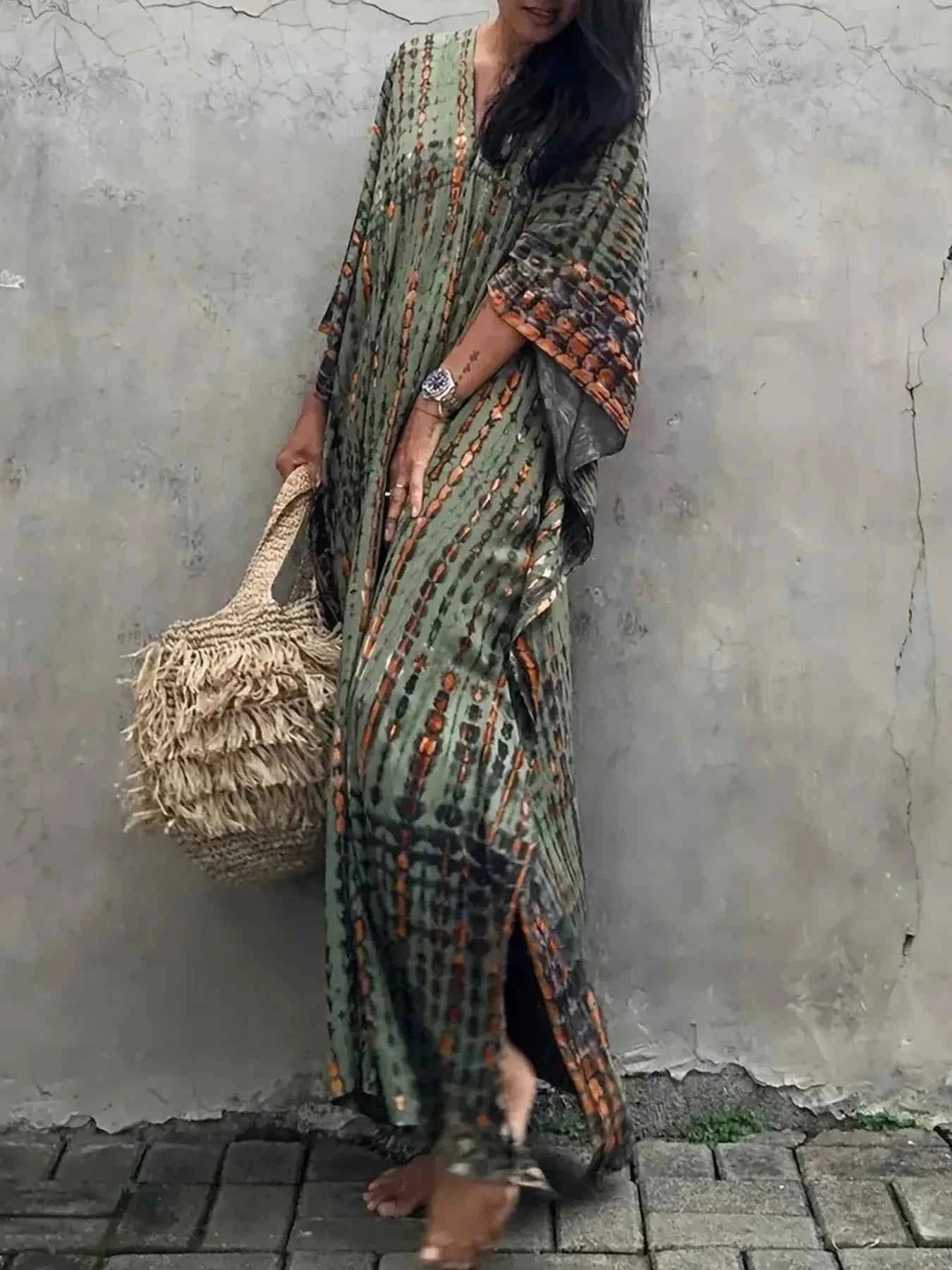 Tie-Dye V-Neck Maxi Dress with Flowy Sleeves 34f763b330cb4abe9dcfa8ab047f0d17-Max-Origin