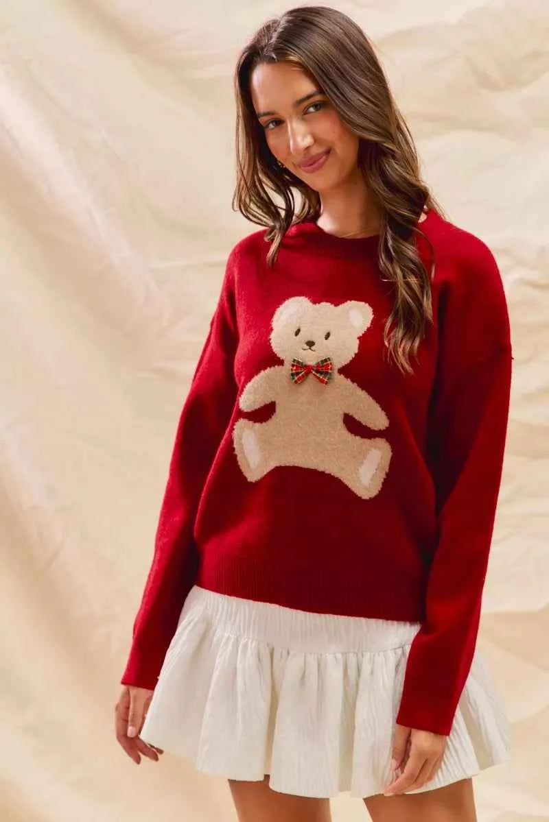 SO ME Teddy Bear With Check Ribbon Christmas Sweater 34face29be1e4060bc98becc7243c5ec-Max-Origin