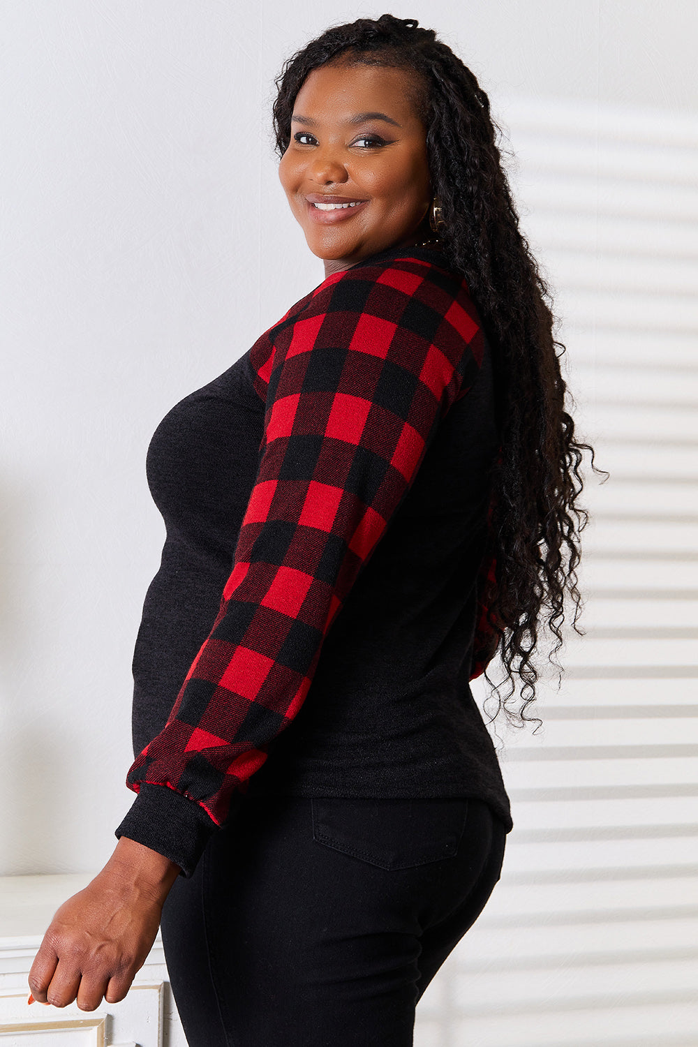 Heimish Full Size Sequin Reindeer Graphic Plaid Top 358ea77a216b4518be6af1d5408d6fe2-Max