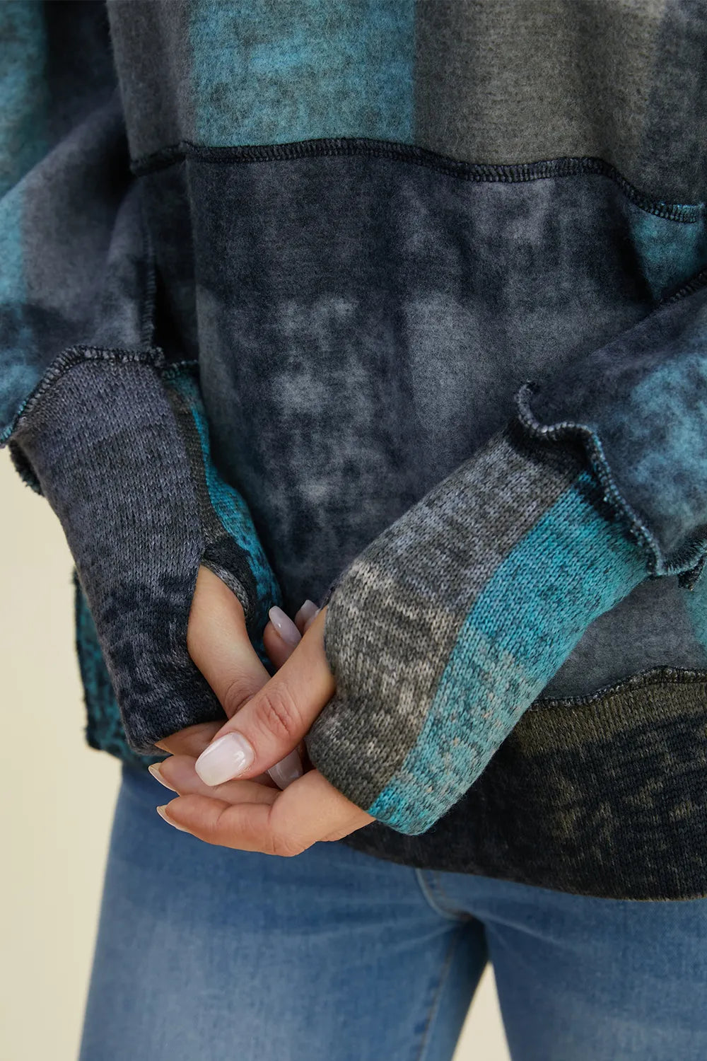 Double Take Full Size Plaid Dropped Shoulder Fleece Hoodie 3606545f-f02f-407c-b4de-665d06606425-Max