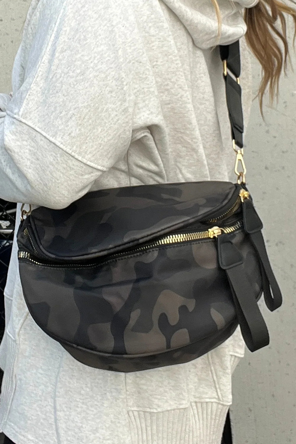 White Camouflage Print Double Zipper Crossbody Bag 36480914fe8ba17b