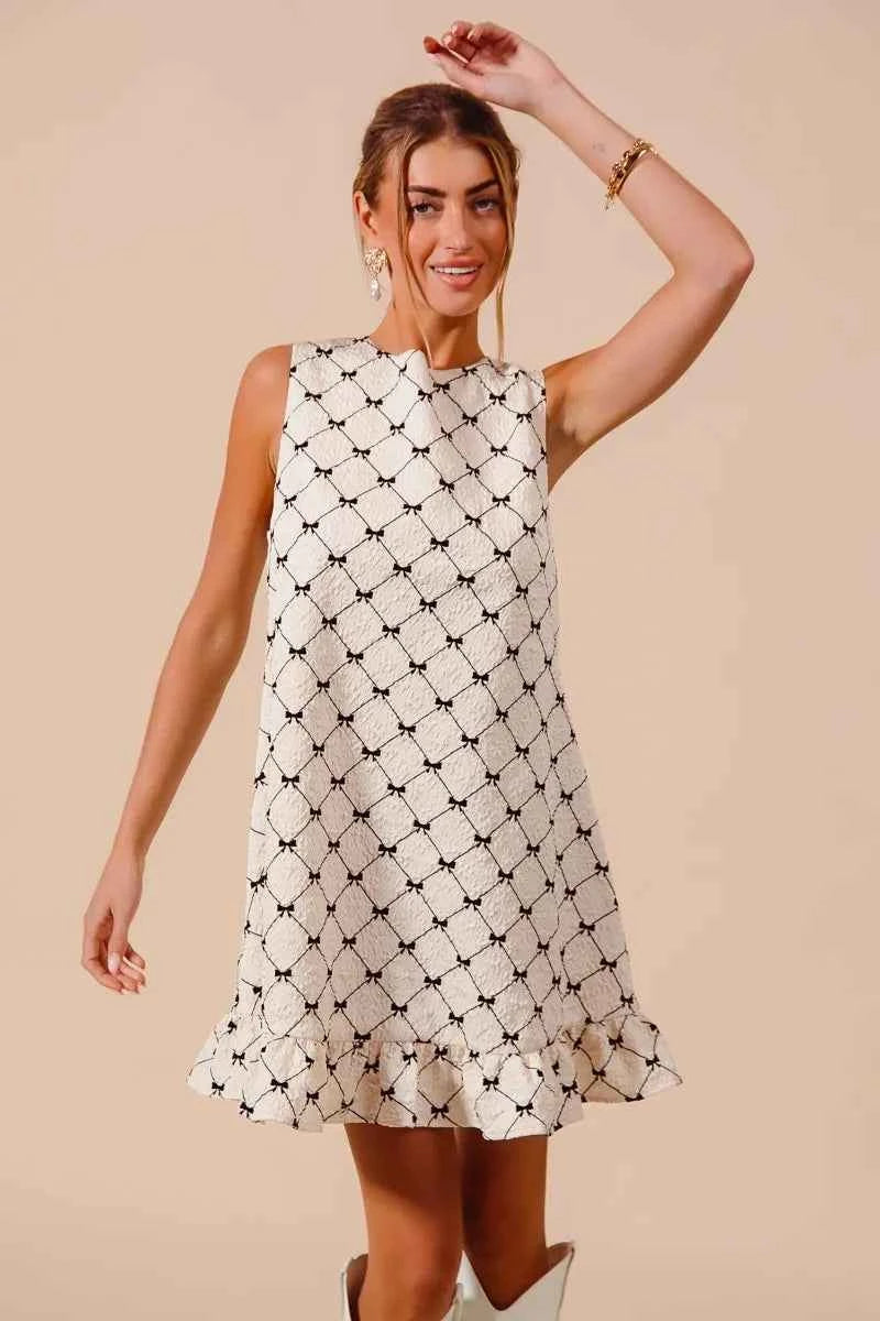 SO ME Texture Bow Printed Mini Ruffle Dress 36cb2dcee0bc4b32ae86eaaf7940e17f-Max-Origin