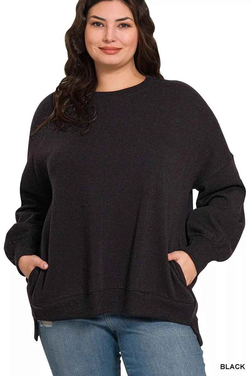 Zenana Full Size Fleece Hi-low Boyfriend Sweatshirts with Pockets Plus Size 36f674d7-0fb2-4f57-9ebc-76620e99c6c0-Max-Origin