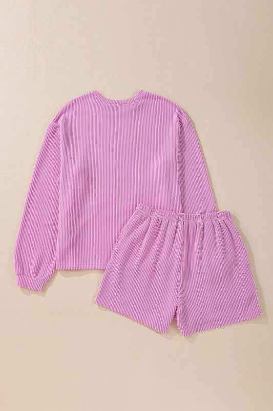 Corded Knit Long Sleeve Top and Shorts Set 37a51547-f87d-4e47-9a8d-4379eca8c8e1