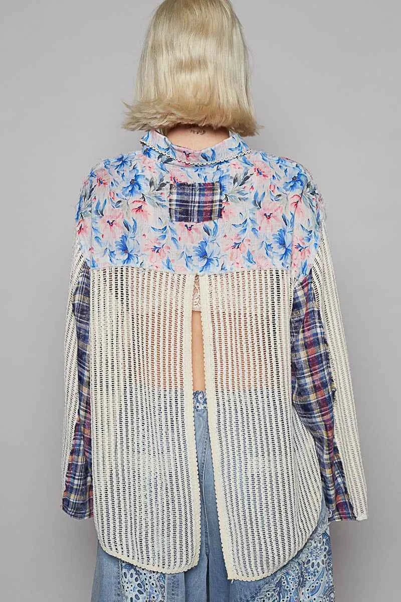 POL Floral Slit Back Plaid Patchwork Shirt 38b8588b-daa9-4d74-a46a-47080ea42e50-Max-Origin