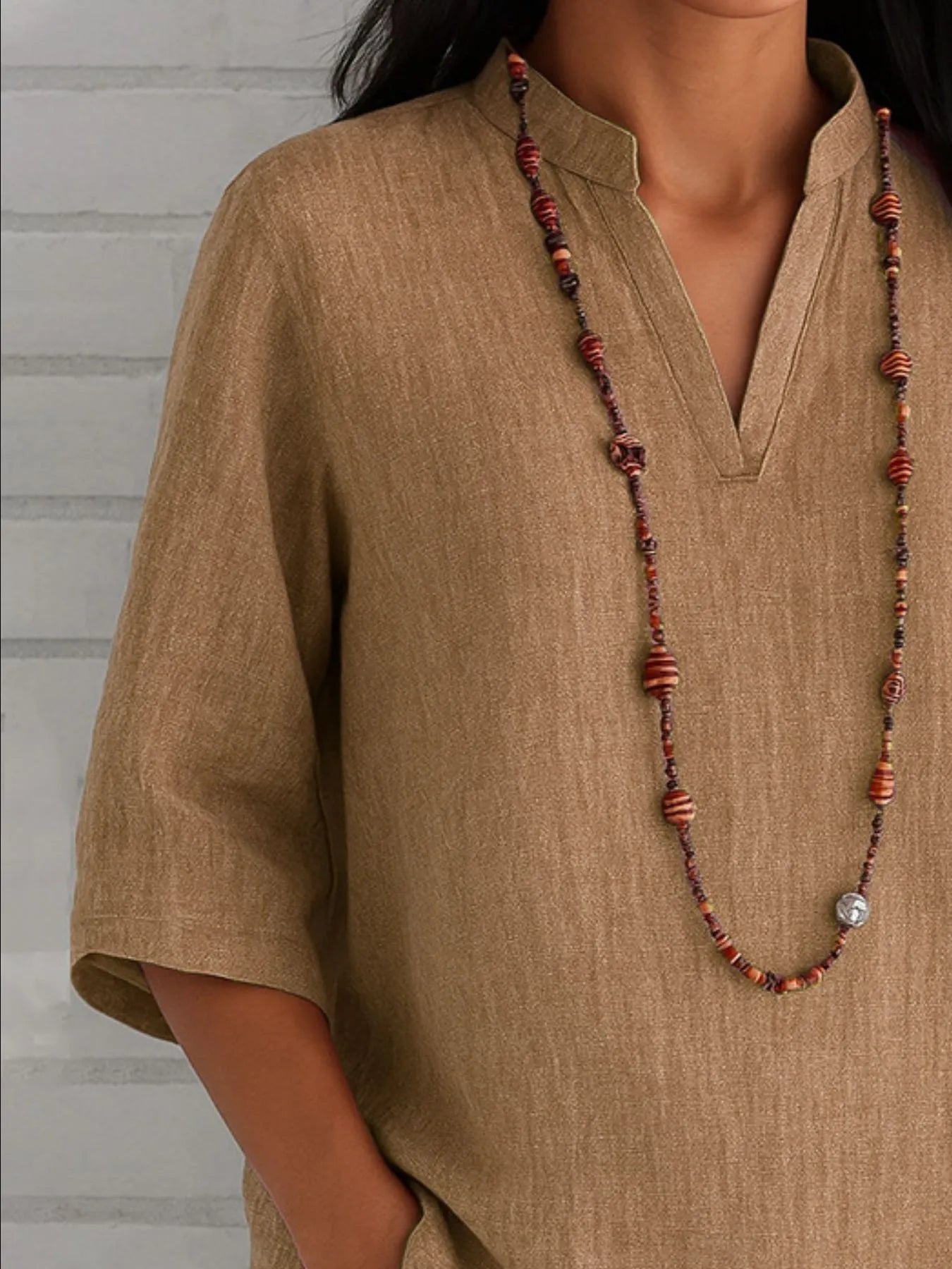 Full Size Notched Three-Quarter Sleeves Blouse Plus Size 38f33767-bb0d-4c1a-b26a-14e7eb632399-Max-Origin