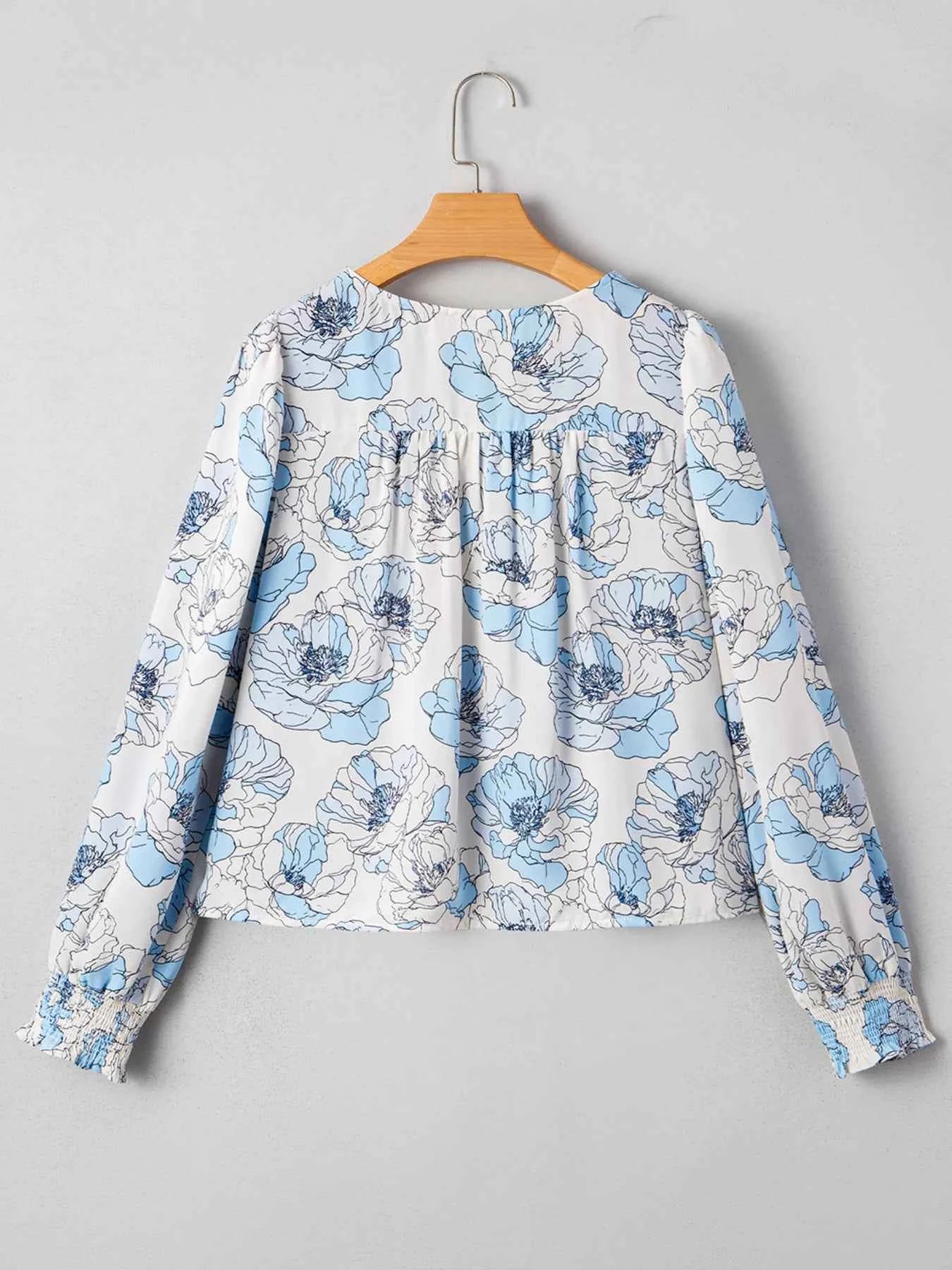 Floral Print Frilly Smocked Square Neck Long Sleeve Blouse 3949dc71353247a3a010f49377f265f1-Max-Origin