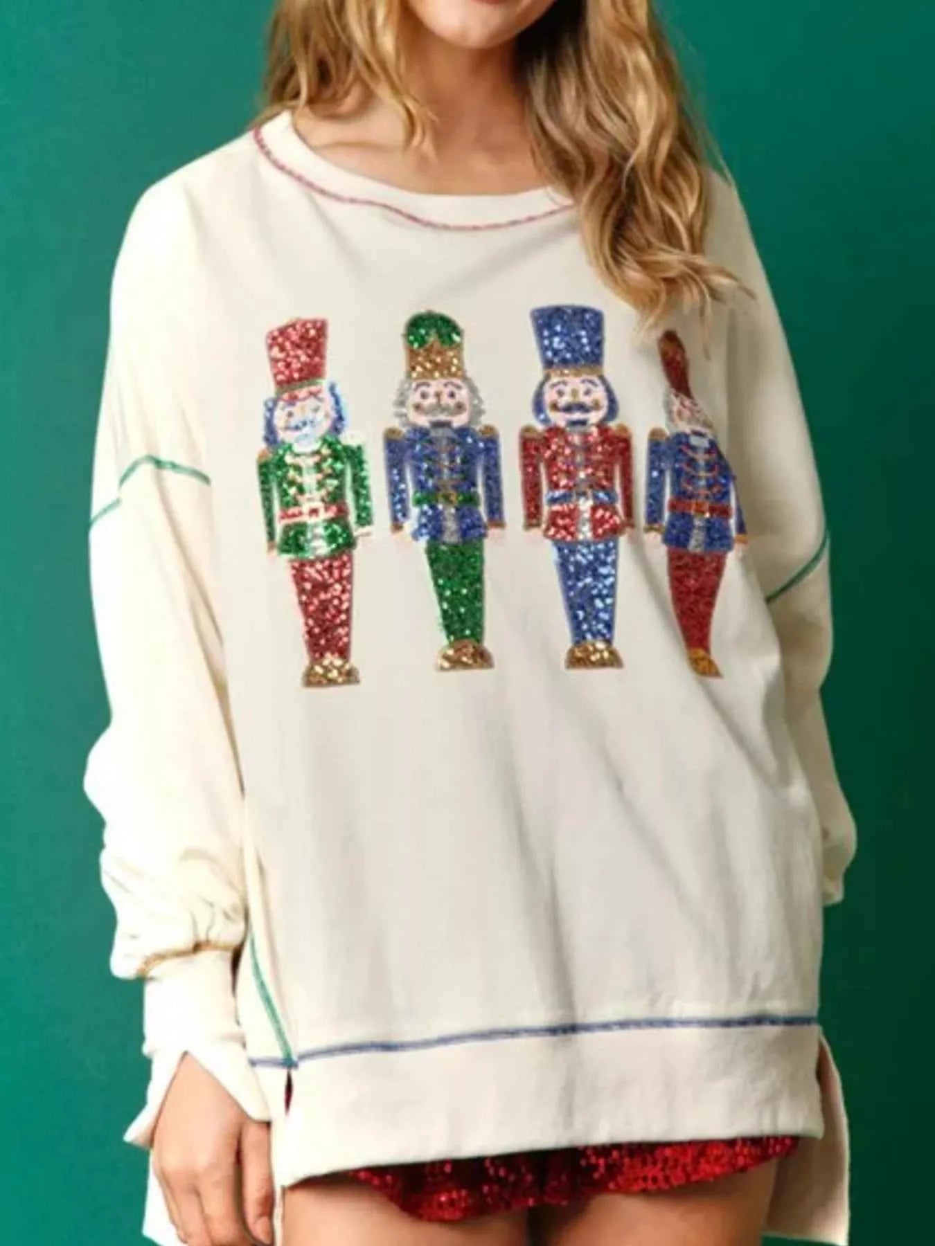 Christmas Nutcracker Sequin Round Neck Sweatshirt Off-white 39c65afb-2784-4dea-b03f-5cafeaea3209-Max-Origin