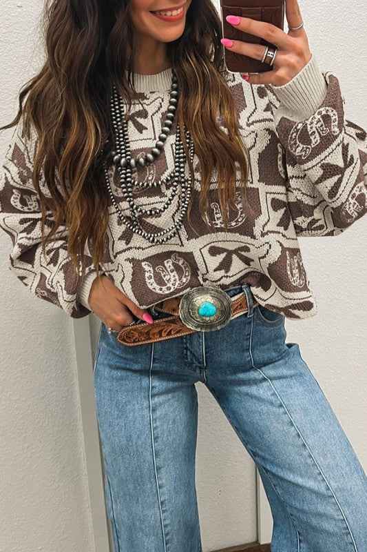 Western Bows & Horseshoes Long Sleeve Sweater 39e2c024-4fe6-4512-a91d-28eaba28f8aa