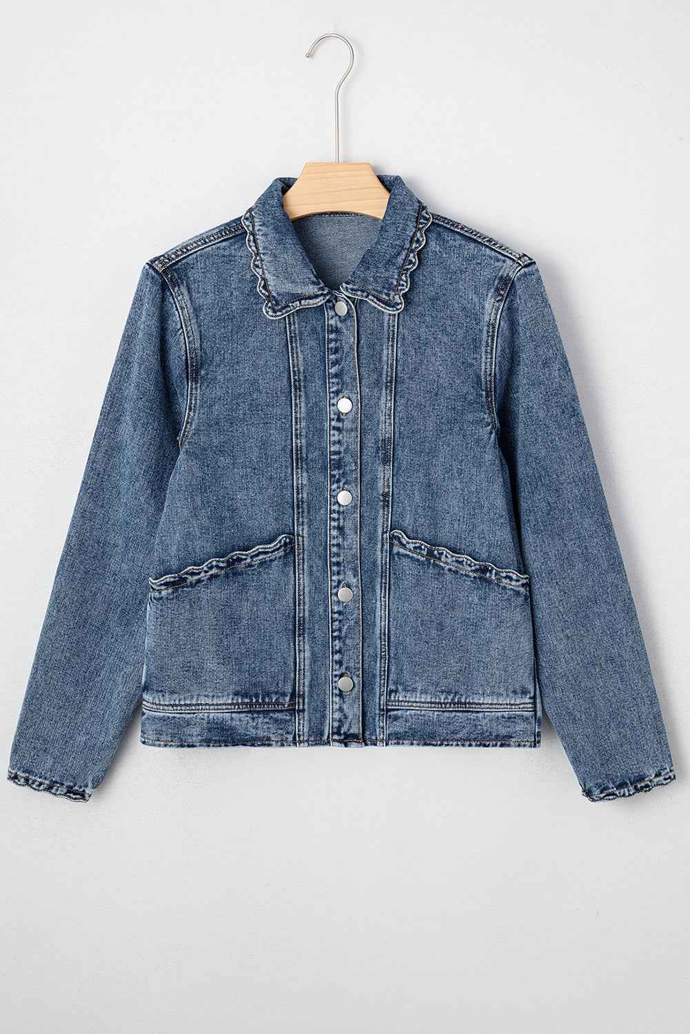 Myosotis Scallop Trim Collar Pocket Button Up Denim Jacket 3aa931f60c363c4a
