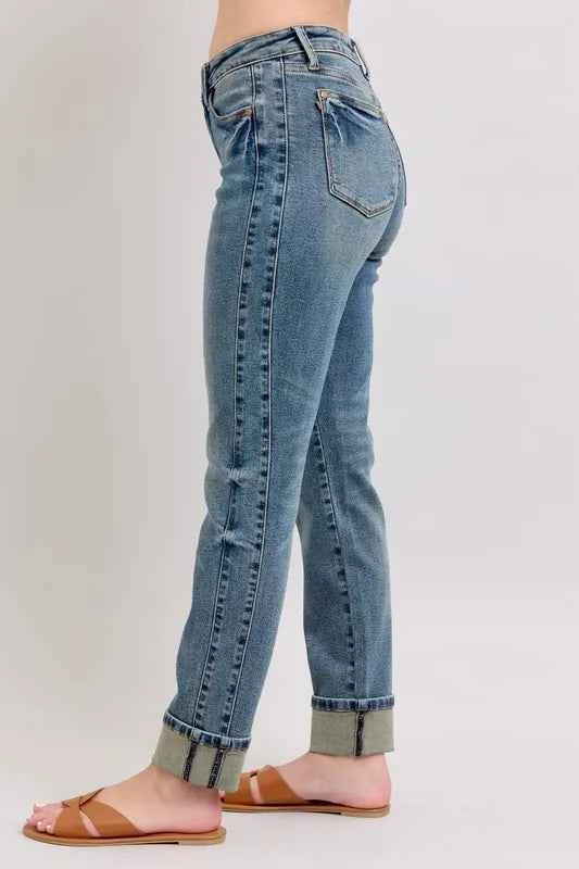 Judy Blue Full Size Mid Rise Vintage Wash Double Roll Cuff Boyfriend Jeans Plus Size 3b34bca163784c338bdee07477c907f9-Max-Origin