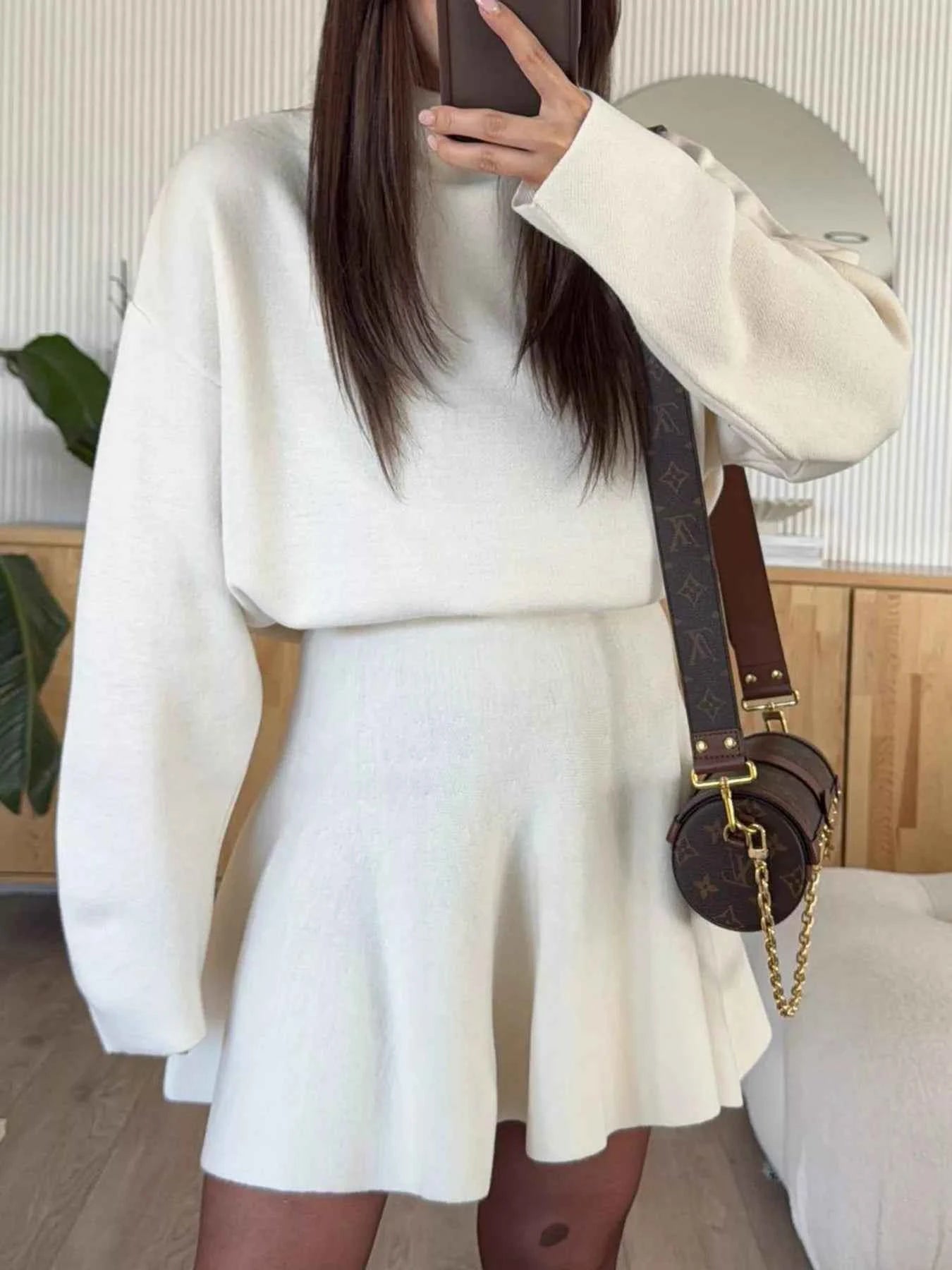 Round Neck Long Sleeve Mini Sweater Dress White 3b3679d128d94b8a938f0ca92ae80308-Max-Origin