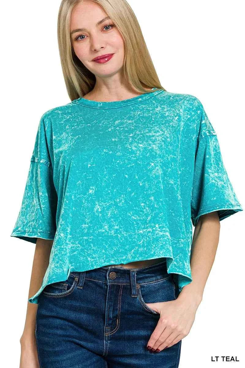Zenana Acid Crinkle-Washed Oversized T-Shirt LT TEAL 3b5fbe90221a42a4a0e718b2e4a759f2-Max-Origin