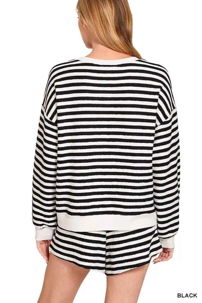 Zenana Striped Long Sleeve Top and Shorts Set 3bbf015306ce442d99502969745d083c-Max-Origin