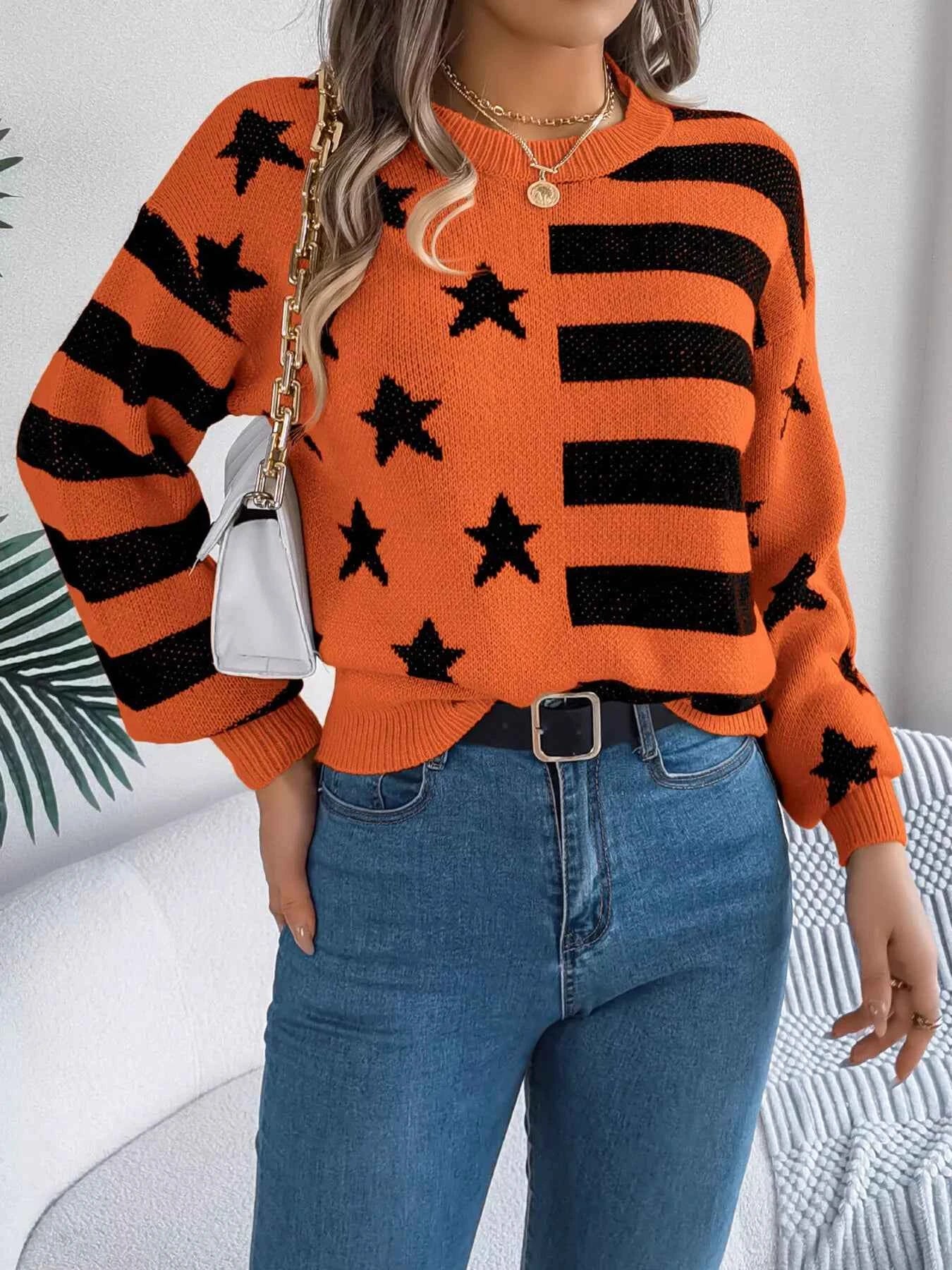 Stars and Stripes Pattern Casual Round Neck Sweater 3c436dc3e3fc4040af04b17800451de3-Max-Origin