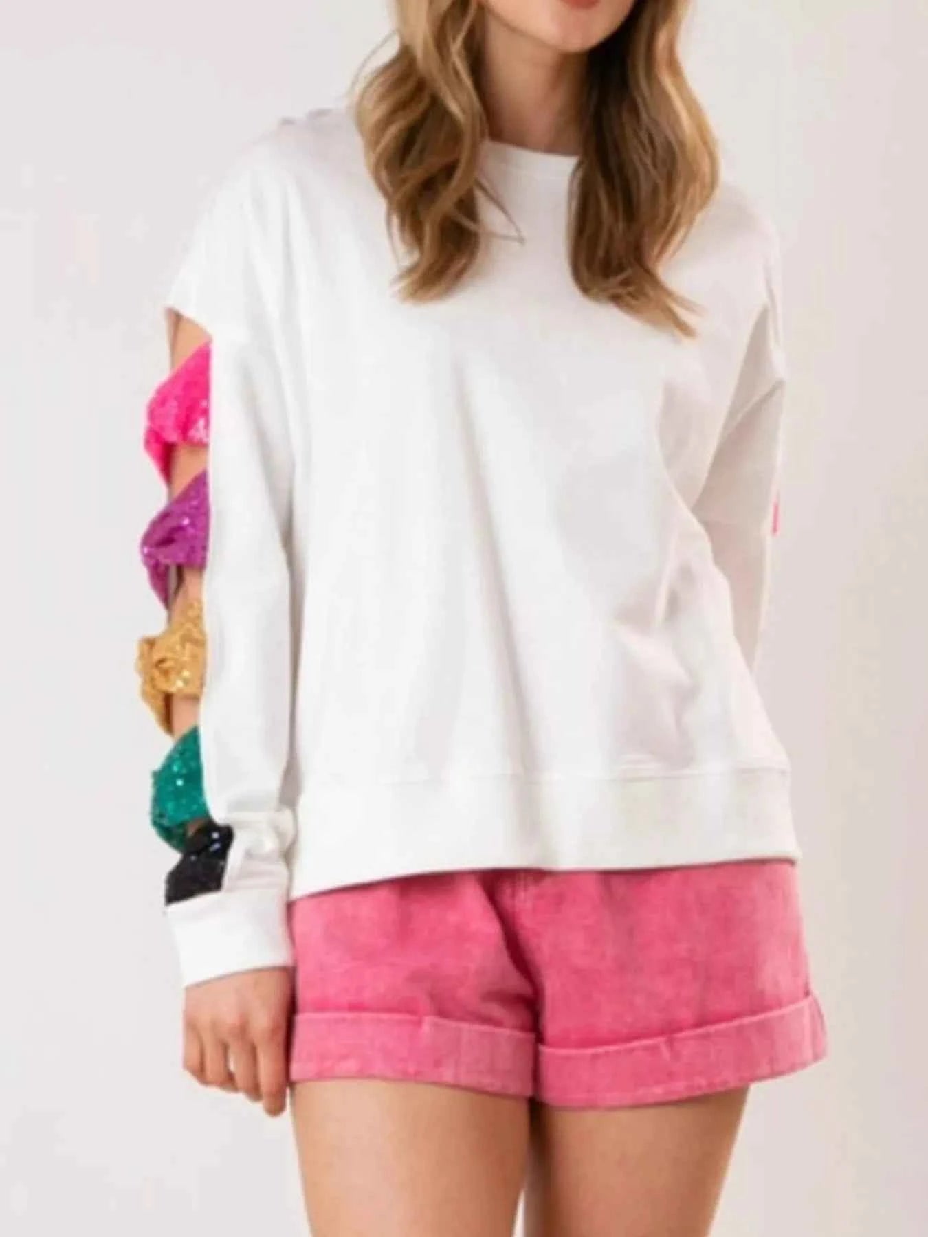 Sequin Bow Cutout Round Neck Sweatshirt 3d955887-0768-4c4e-a88e-08c7abe5f742-Max-Origin