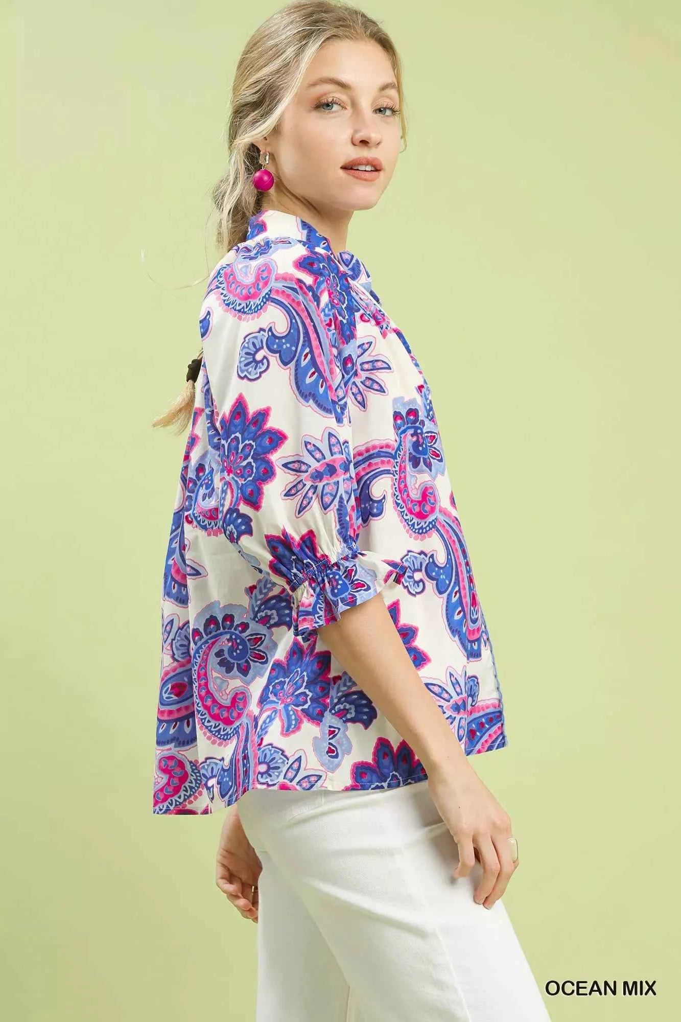 Umgee Paisley Print Button Front Blouse with Scallop Trim Detail 3dd70d0d-a5c2-4f3b-8bac-eff0c7742054-Max-Origin