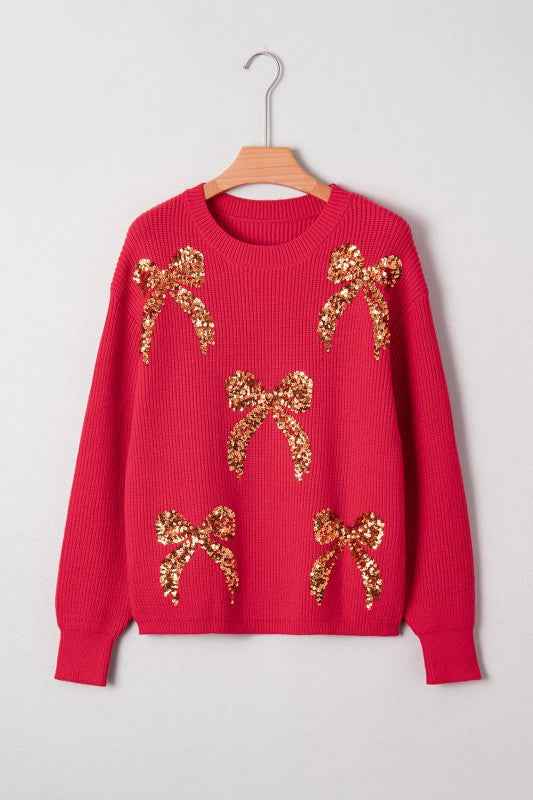 Christmas Sequin Bow Drop Shoulder Sweater Fiery Red 3dda4126-53c1-4021-9a87-d5969c192be4