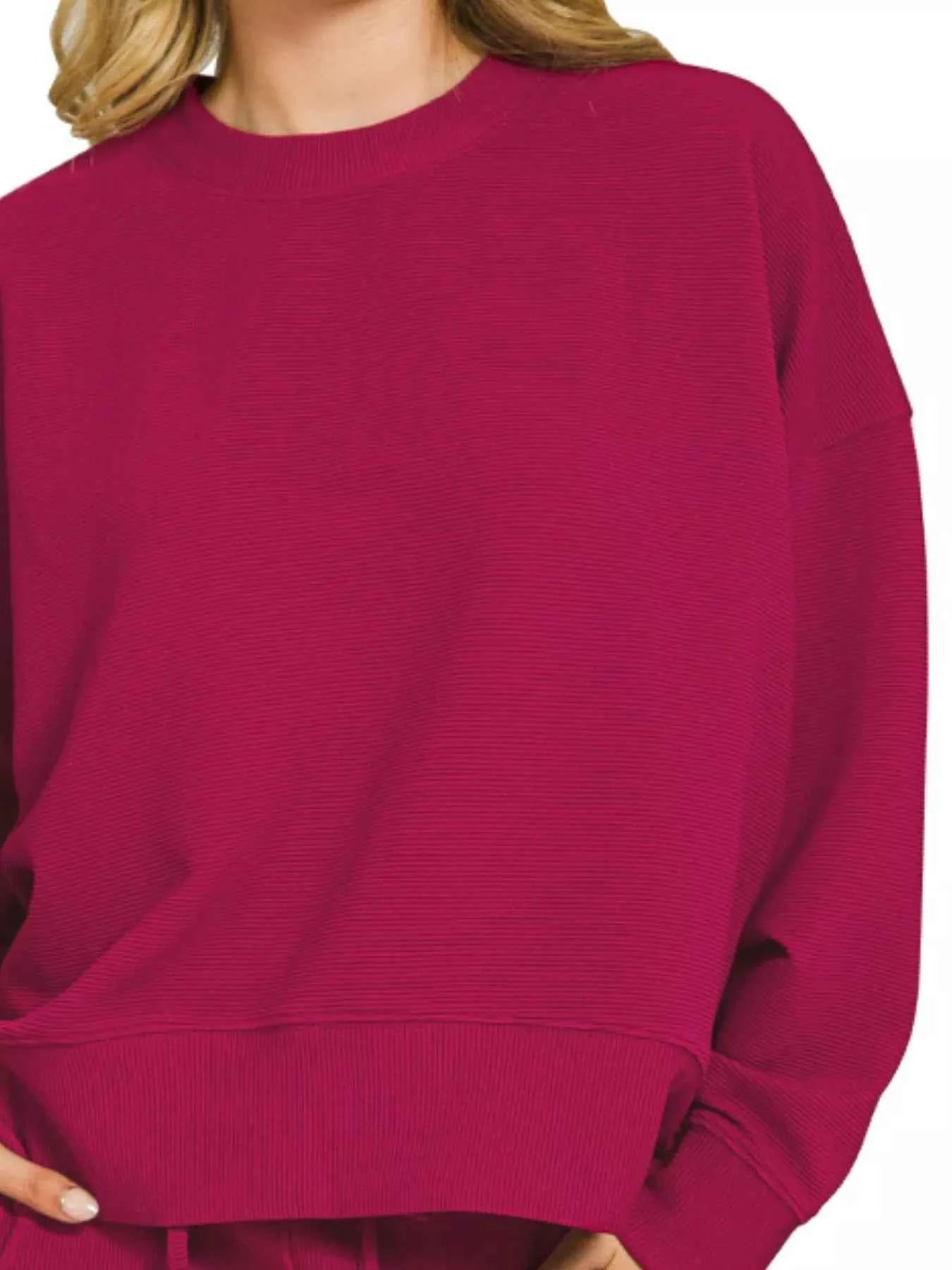 Zenana Ribbed Round Neck Pullover and Shorts Set 3e0e7c50-1075-401d-b02f-49b882491484-Max-Origin