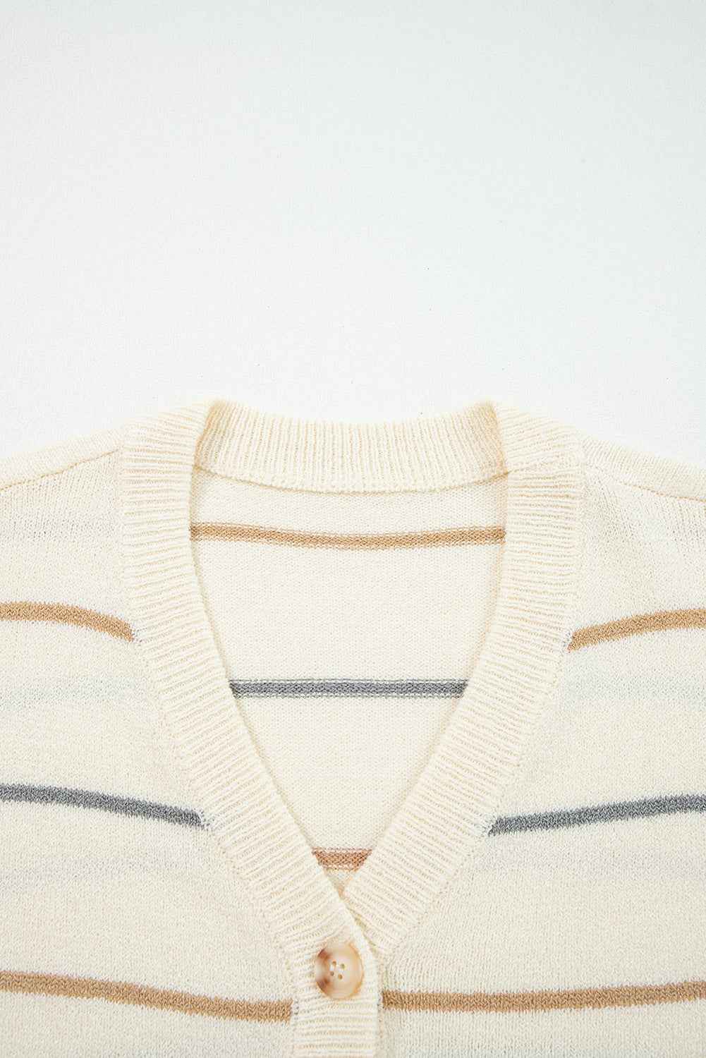 Multicolour Striped Buttoned Front V Neck Drop Shoulder Cardigan 3e13fc54c02a69d9