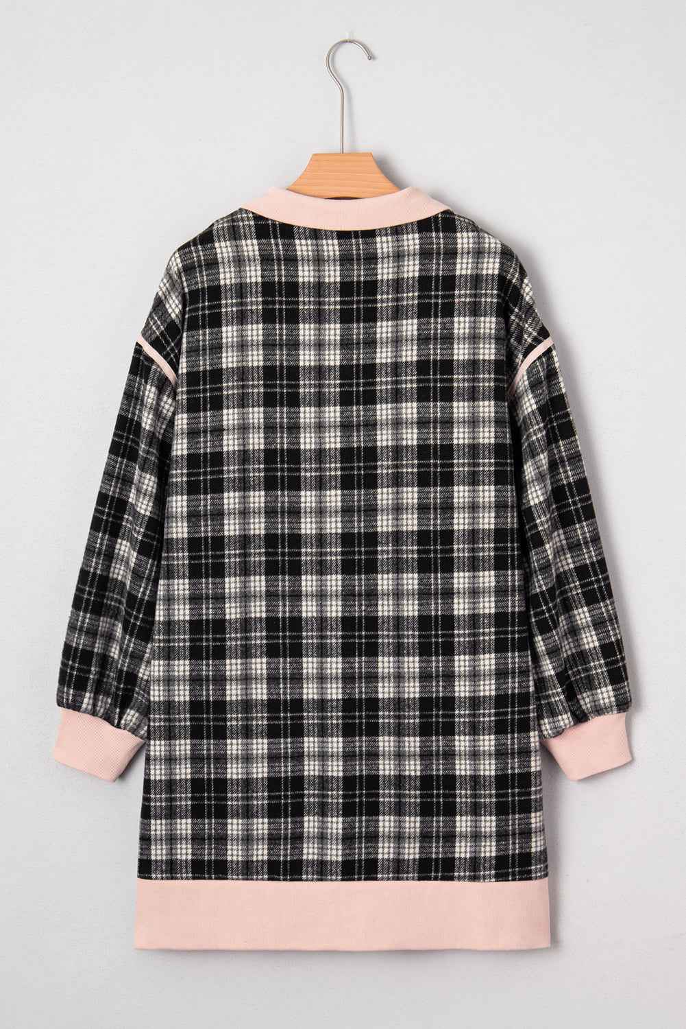 Black Casual Plaid Zipper Long Sleeve Mini Dress 3e465cef6f7c327b