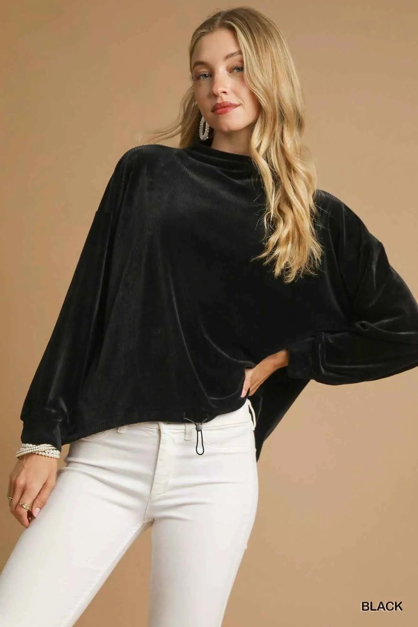 Umgee Ribbed Drawstring Hem Knit Top Black 3e936aeb-73fb-448d-bcdb-f5442f210e58-Max-Origin