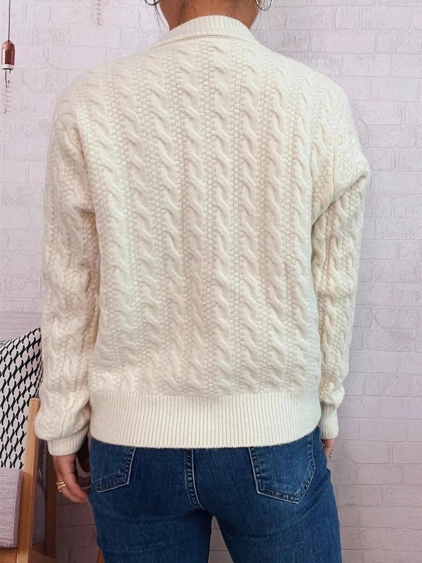 Cable Knit Button-Up Cardigan 401169c1010a4bbcb9c6208b530075dd-Max-Origin
