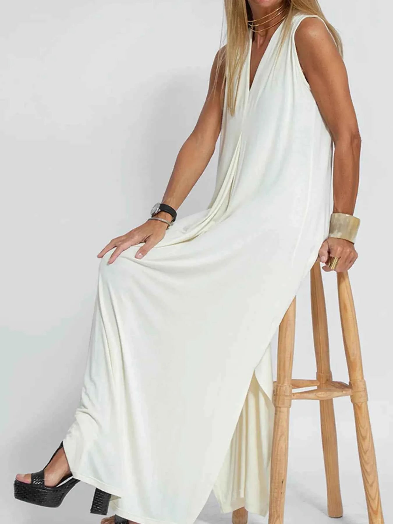 Full Size V-Neck Sleeveless Maxi Dress with Slit Plus Size White 4046c8cb92054fd783b670fac87ce0e6-Max-Origin