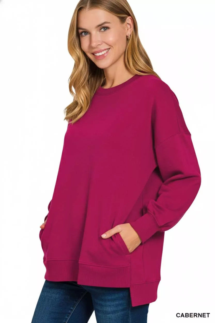 Zenana Fleece Hi-low Boyfriend Sweatshirts with Pockets 4091c955-f275-4d69-9500-f69cab6431ea-Max-Origin