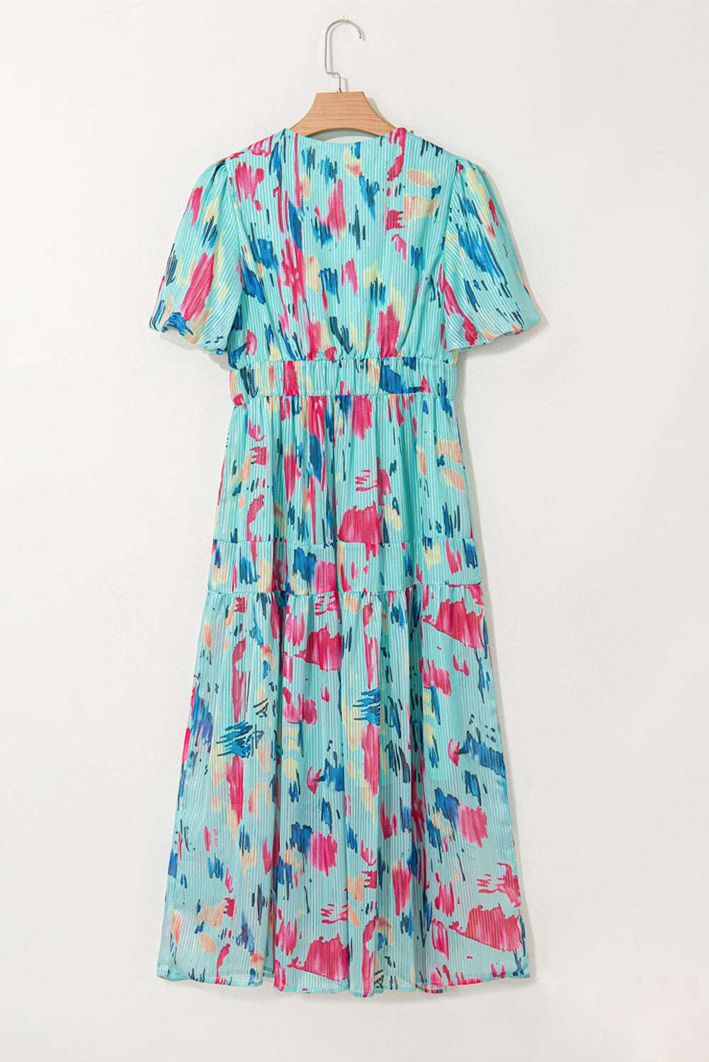 Sky Blue Abstract Print Short Puff Sleeve Tiered Maxi Dress 40dd1f61327554b0-_6