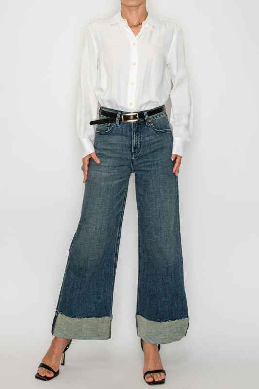 TUMMY CONTROL HIGH RISE CUFFED WIDE LEG JEANS 4117d307-e086-4a97-8d0f-dc4d47a6be5f