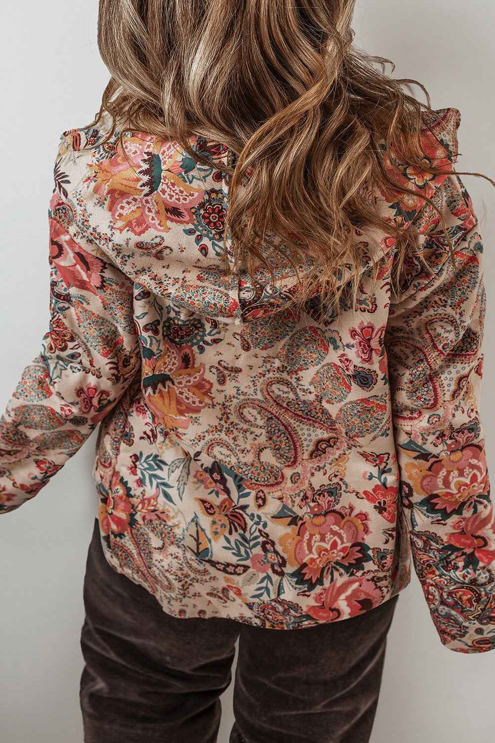 Beige Vintage Paisley Floral Printed Sherpa Lined Hooded Jacket 41530fe727be0e2e