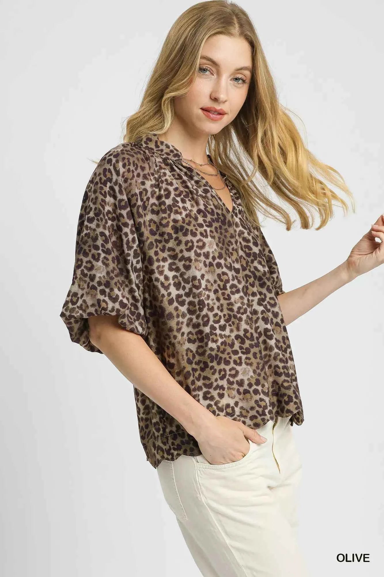 Umgee Leopard Bubble Sleeve Scalloped Hem Blouse 41d26efd-20ba-4dde-a99f-3106edb5f864-Max-Origin