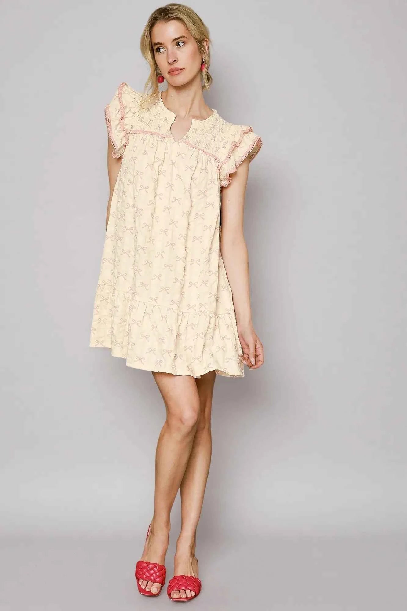 Umgee Bow Print Ruffled Cap Sleeve Mini Dress PINK CREAM 41f52384-c641-4764-b998-72fdae36668c-Max-Origin