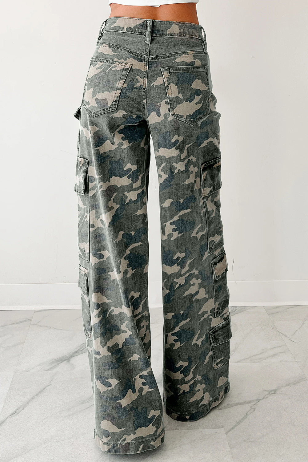 Green Camo Multi Pocket Cargo Wide Leg Jeans 42284670a7d2722c