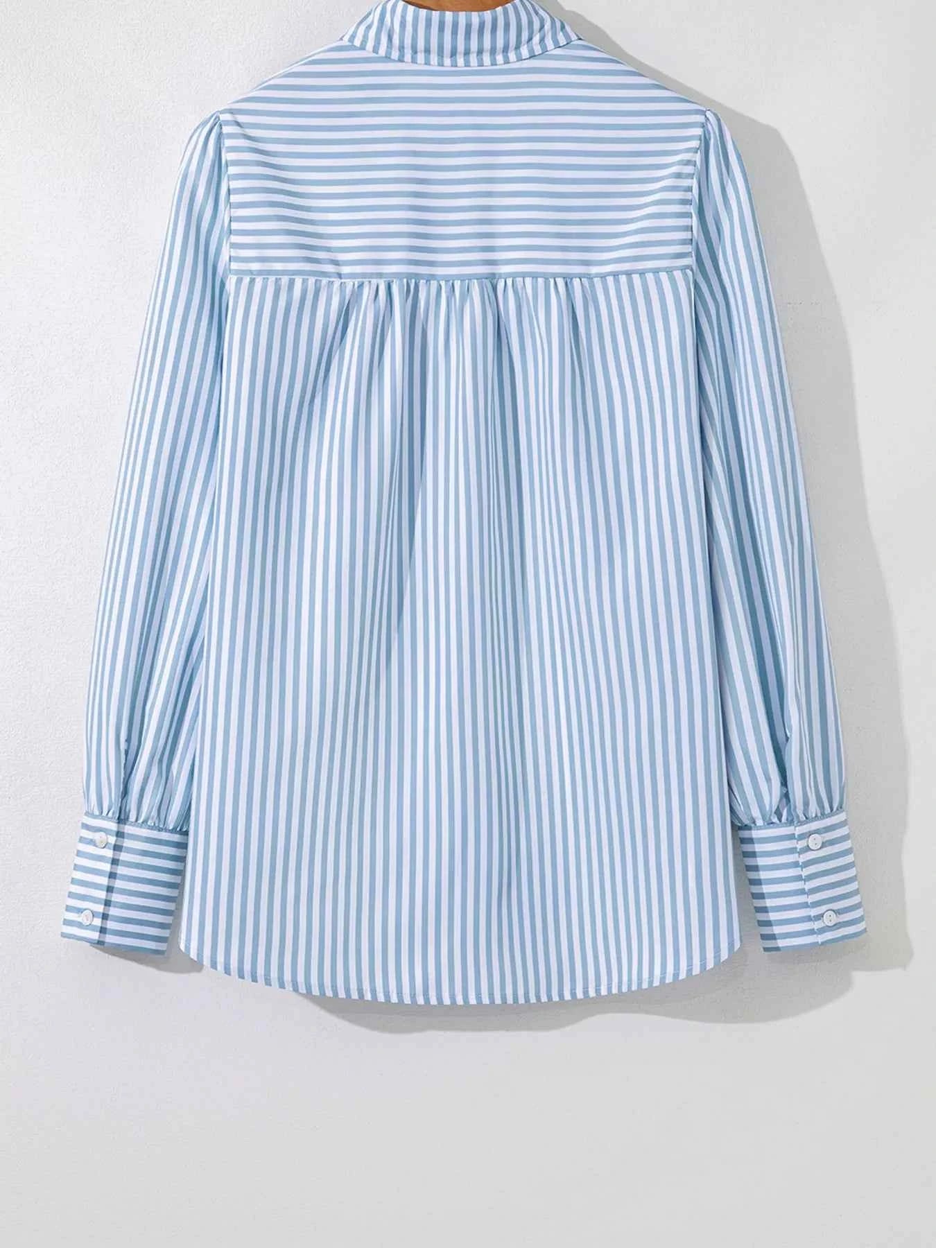 Stripe Shirred Detail Half Placket Collared Long Sleeve Shirt 4275fd3d3f70473a947c7fa5ae7b055a-Max-Origin