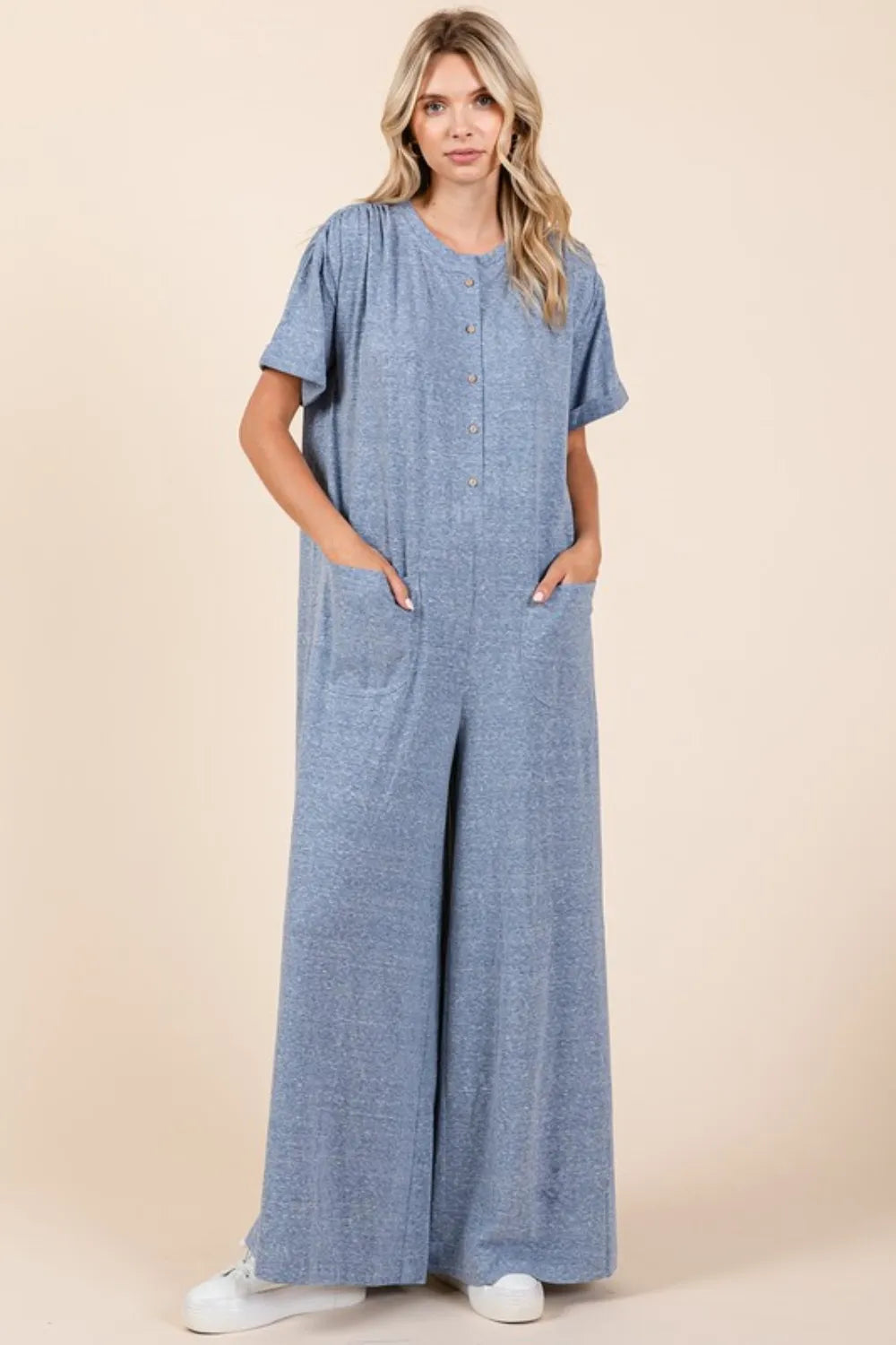 Mittoshop Button Detail Short Sleeve Wide Leg Jumpsuit Dusty Blue 428e41bc-6191-4cf6-8de3-d4b64951c69b-Max