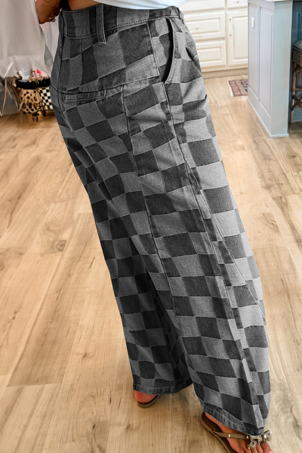 Dusk Blue Checkered Light Washed Wide Leg Jeans 42f92a9e8fc1951e